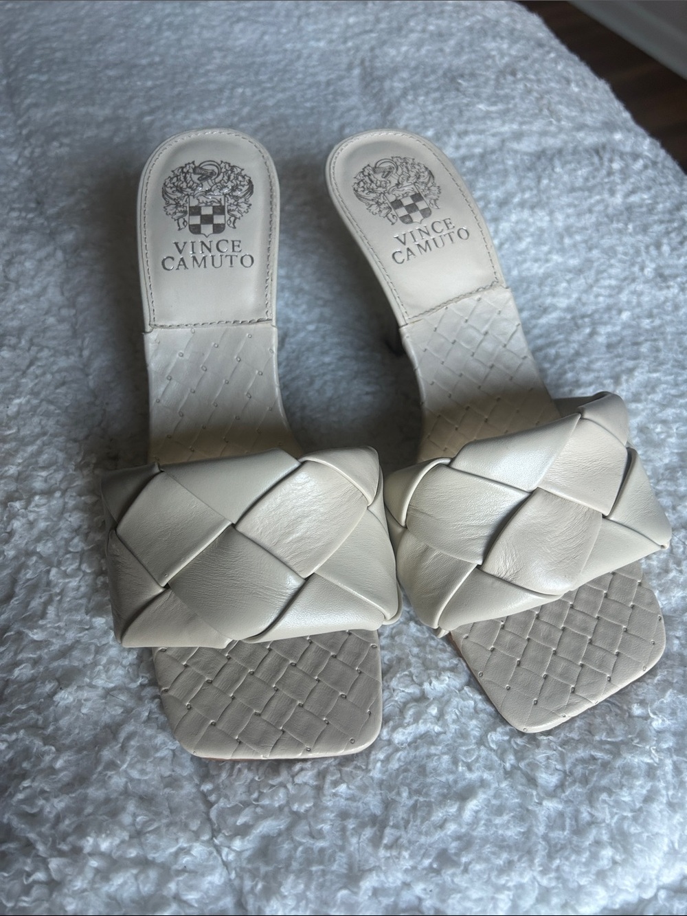 Vince Camuto Cream Woven Slide Mules